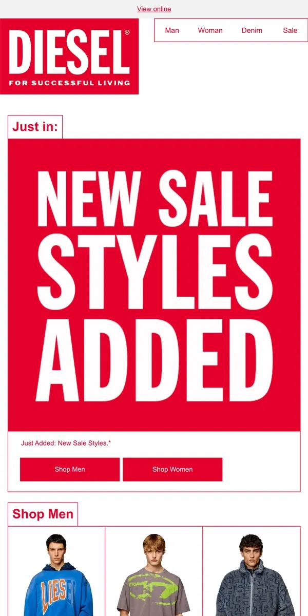 Email from Diesel. New Sale Styles Added