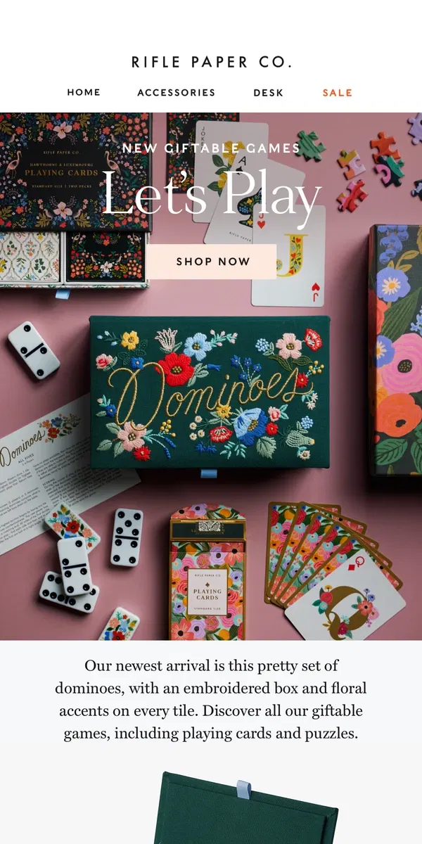 Email from Rifle Paper Co.. New: A Pretty Domino Set