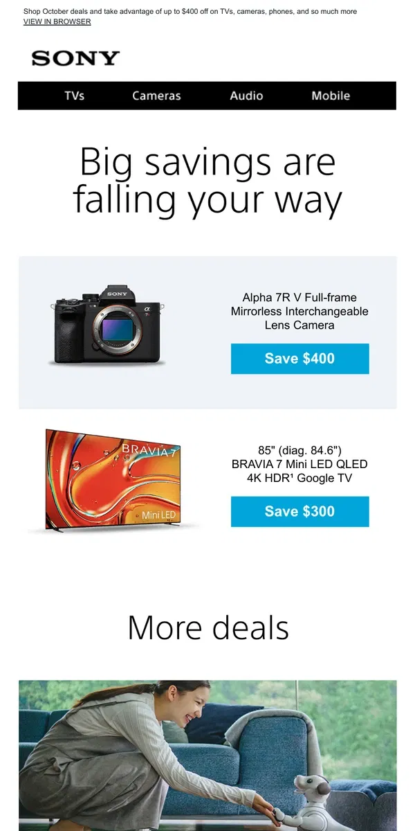 Email from Sony. Shop Our Latest Deals Now