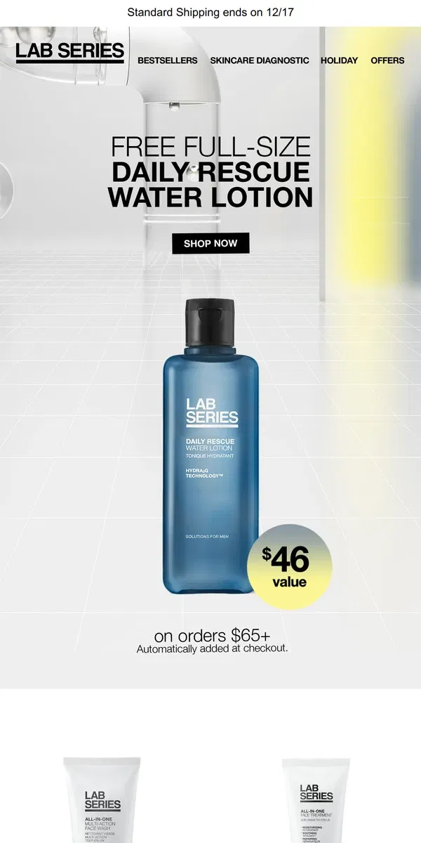 Email from Lab Series. FREE Daily Rescue Water Lotion on orders $65+