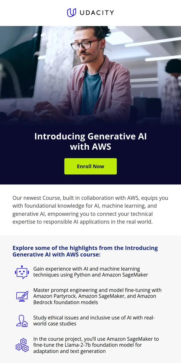 Email from Udacity. New Generative AI Course built with AWS