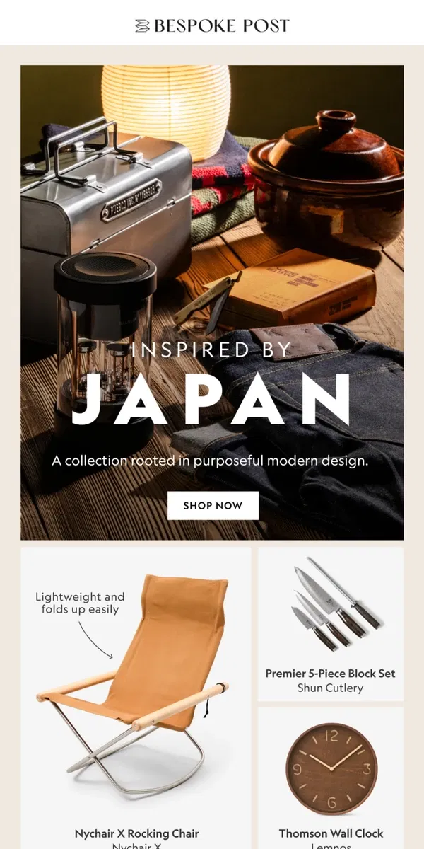 Email from Bespoke Post. Japanese-Inspired Goods from Toyo and Hiroshi Kato