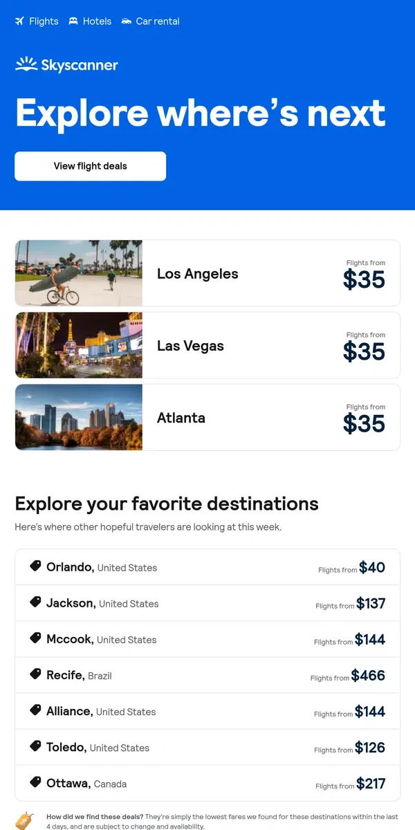 Email from Skyscanner. Flights to Los Angeles from $35 ✈️