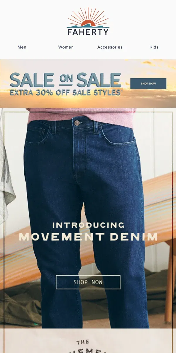 Email from Faherty. Introducing: Movement Denim