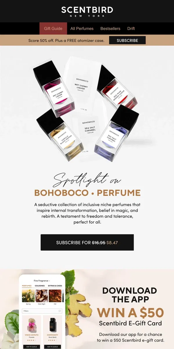 Email from Scentbird. Introducing BOHOBOCO • PERFUME