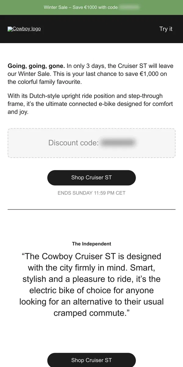 Email from Cowboy. Cruiser ST countdown