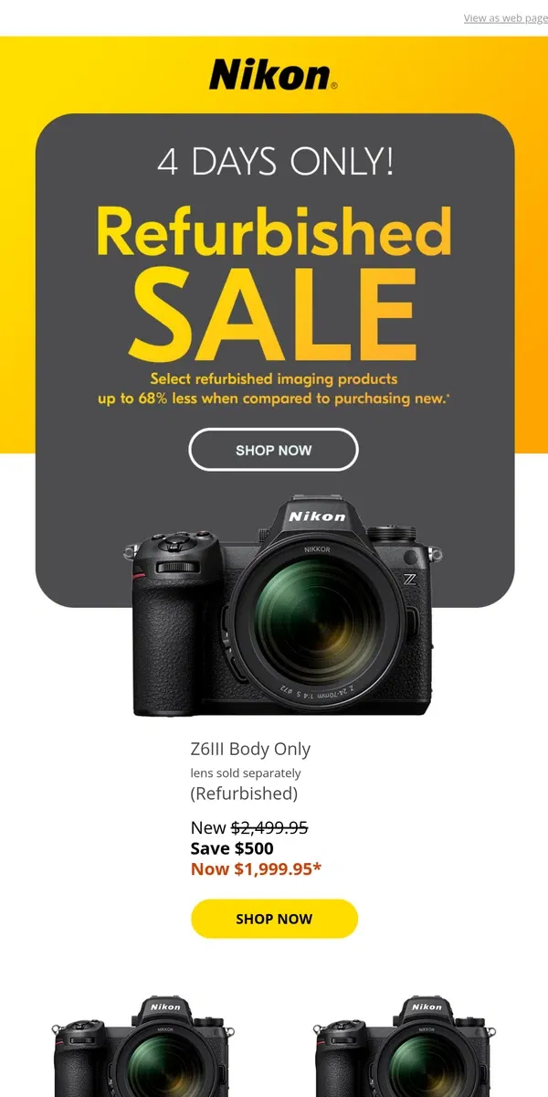 Email from Nikon. Refurbished Sale 4 DAYS ONLY!