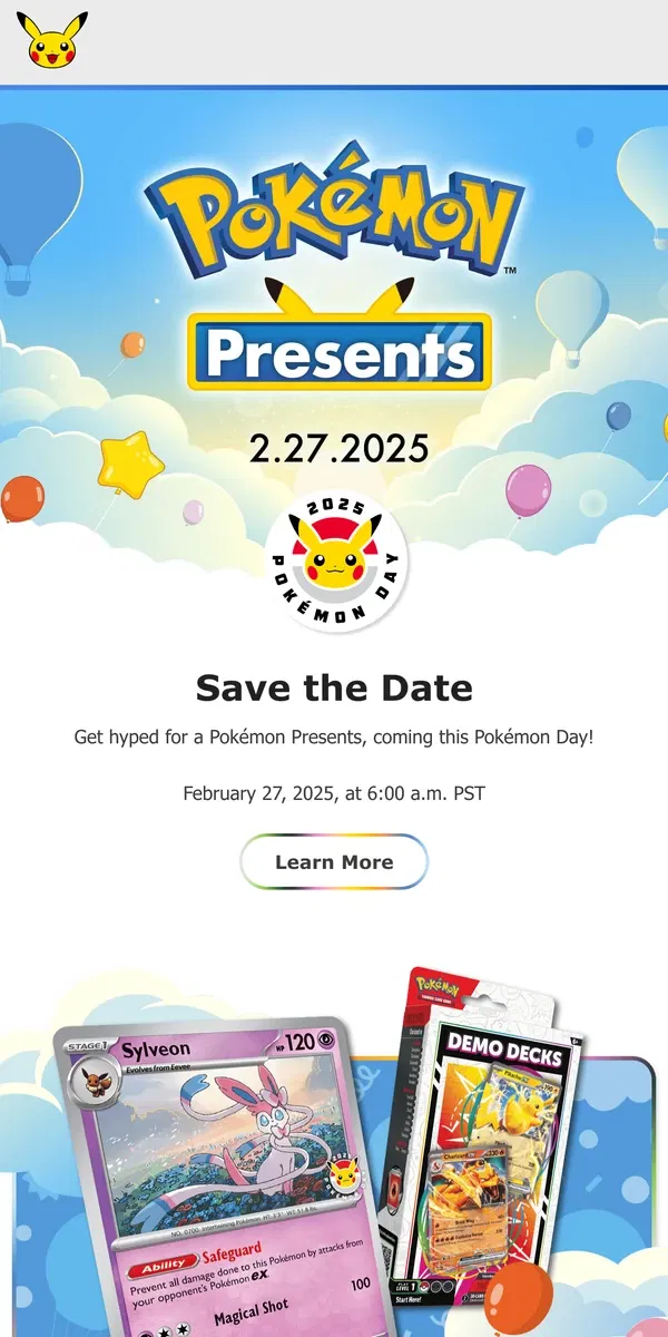 Email from Pokémon. Pokémon Presents Is Almost Here 🎉