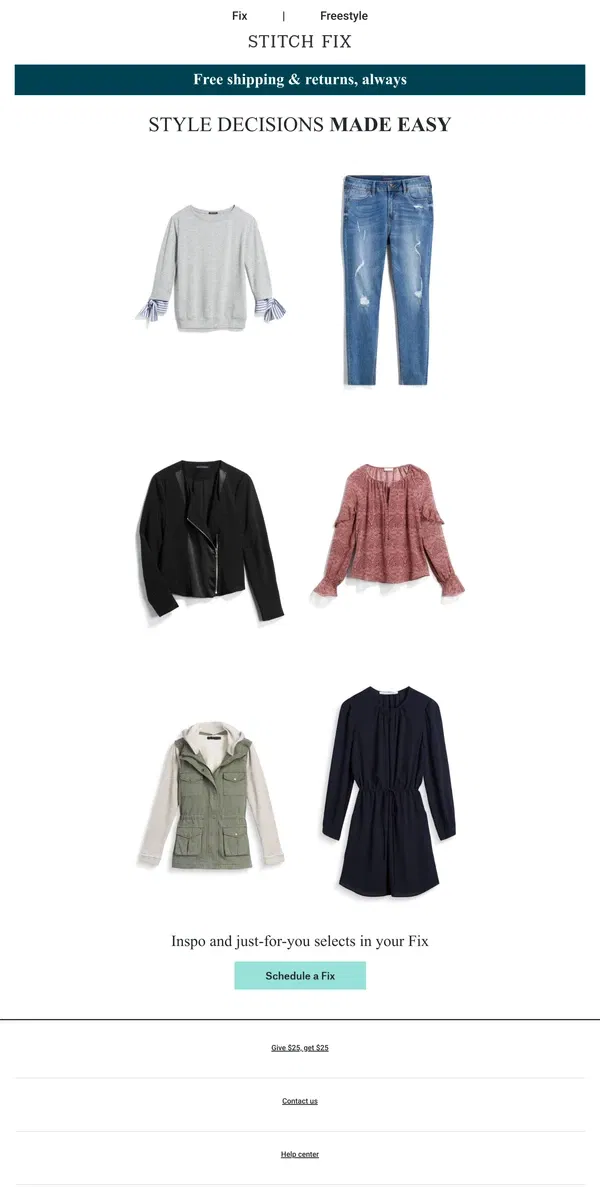 Email from Stitch Fix. Your fab style is a couple clicks away