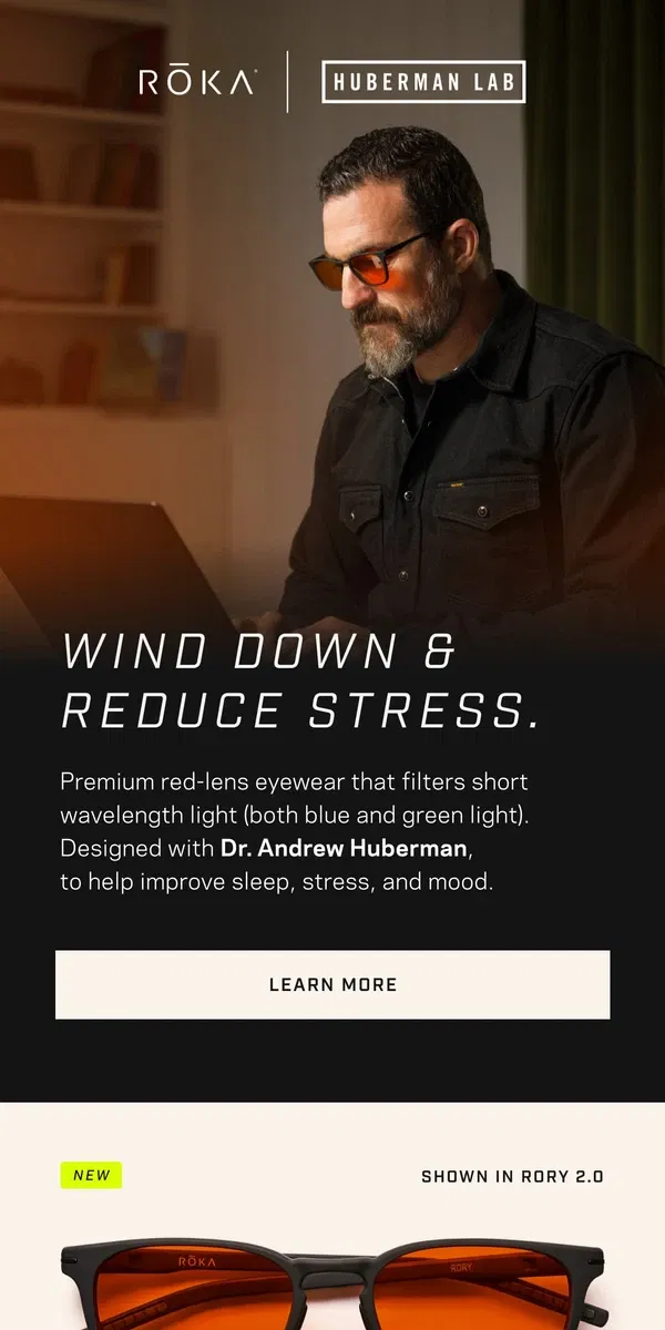 Email from ROKA. Introducing Wind Down™ with Dr. Andrew Huberman