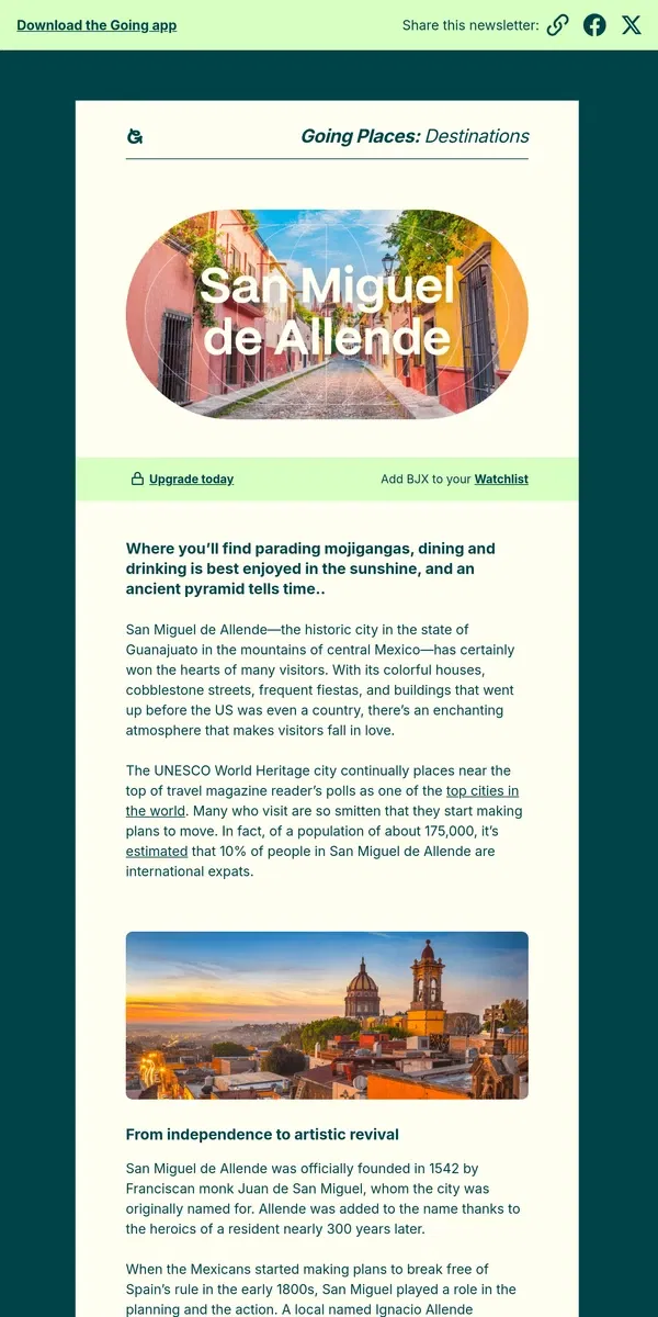 Email from Going. Going’s guide to San Miguel de Allende