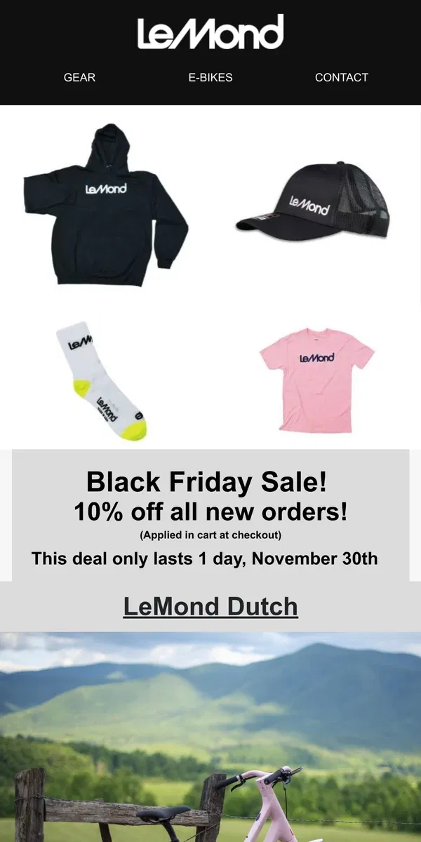 Email from LeMond. Black Friday Sale