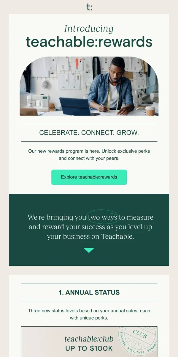 Email from Teachable. [DRUMROLL] Welcome to teachable:rewards 🏆