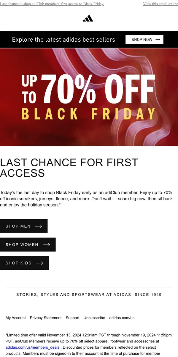 Email from Adidas. Don't miss out on up to 70% off