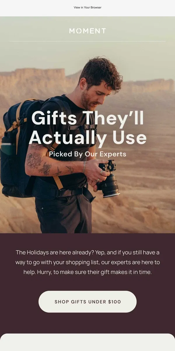 Email from Moment. 🎁 Gifts for under $100