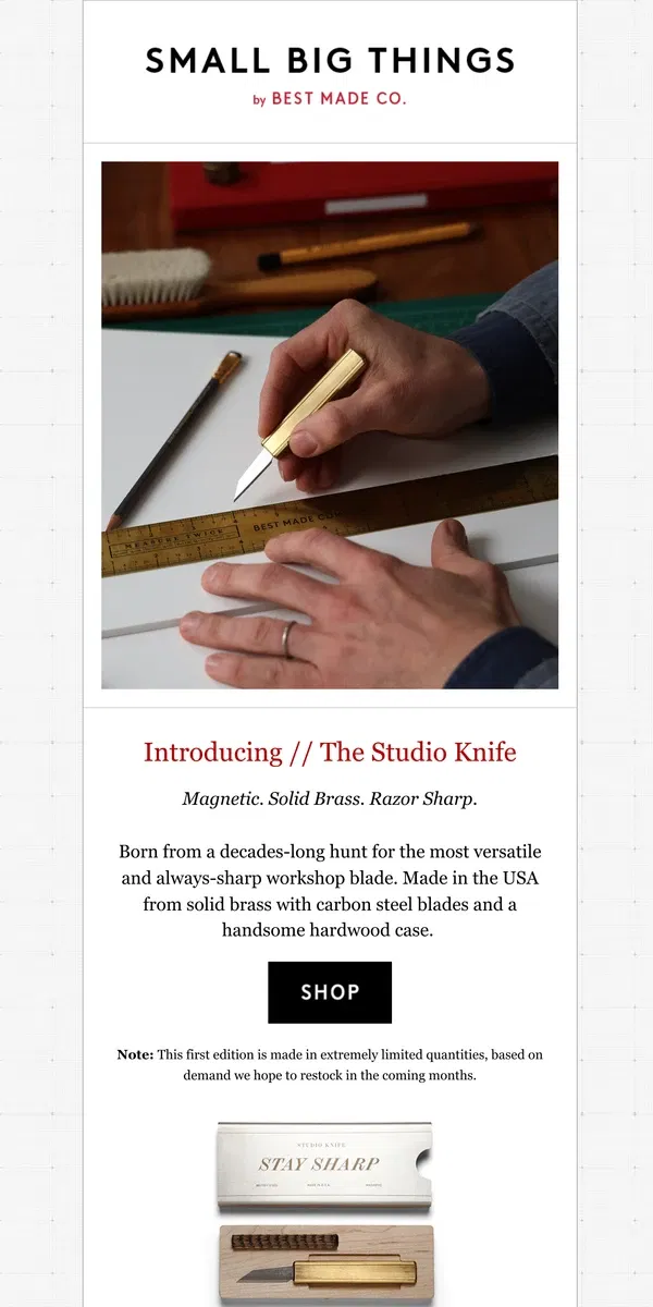 Email from Best Made Co.. Magnetic. Solid Brass. Razor Sharp.