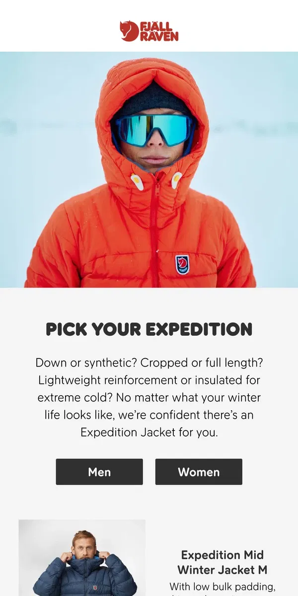 Email from Fjällräven. Expedition Jackets for everyone