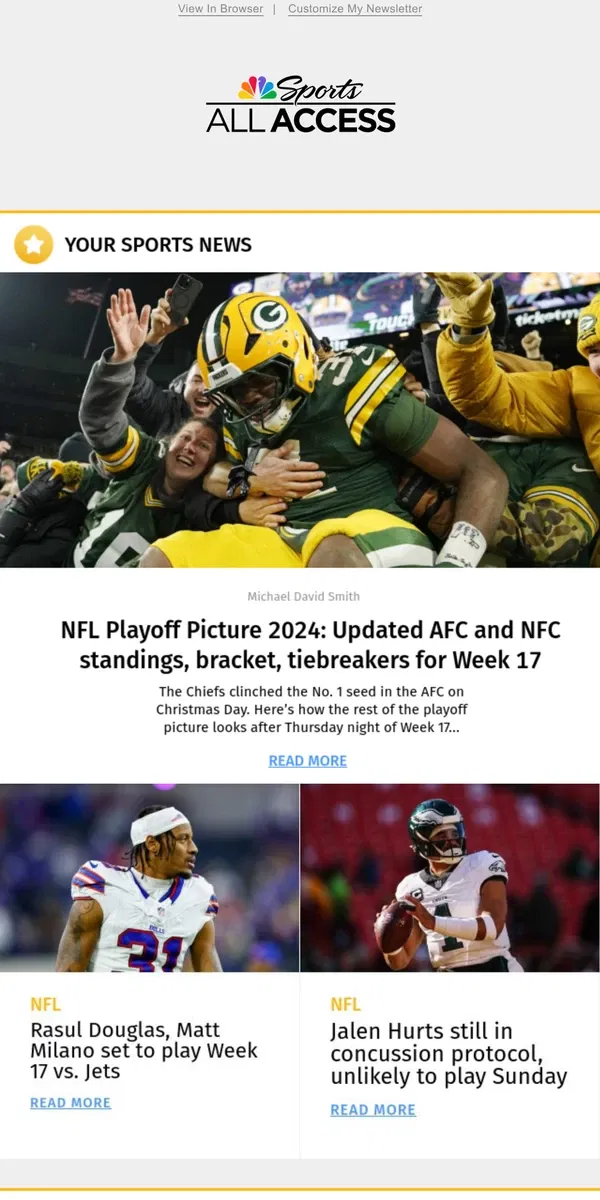 Email from NBC Sports. NFL Playoff Picture 2024