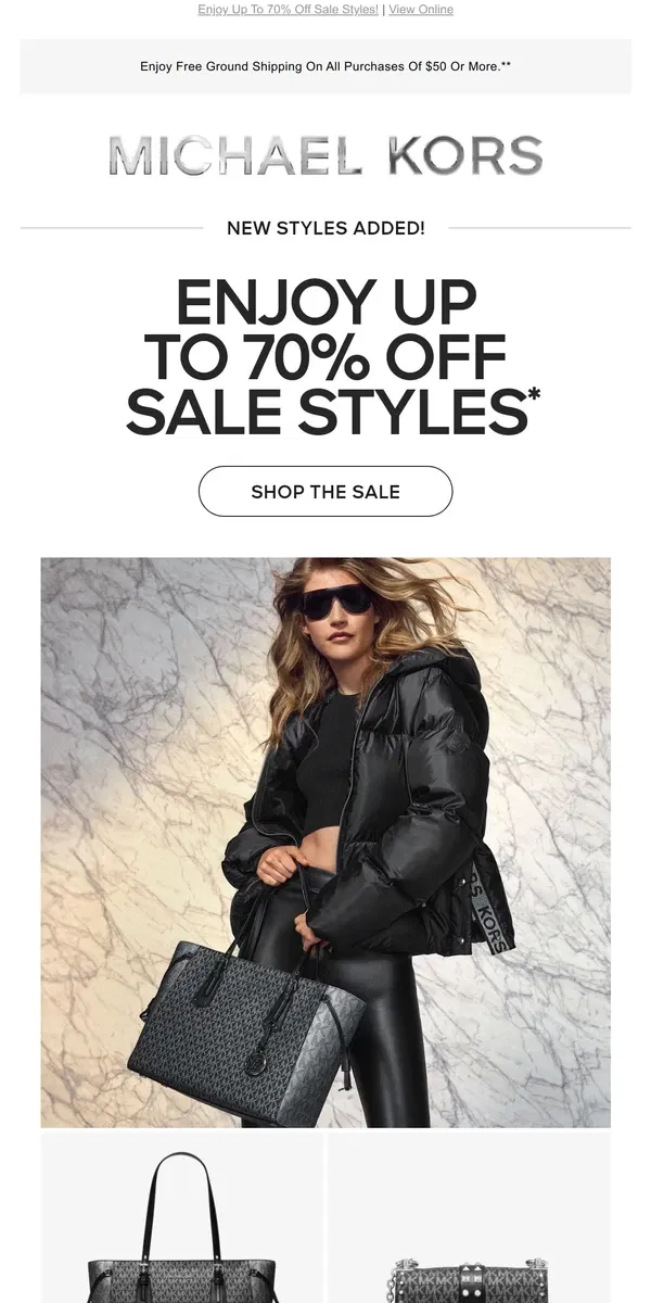 Email from Michael Kors. New Year, Big Sale