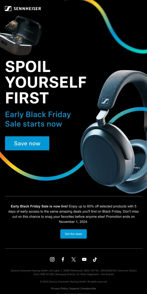 Email from Sennheiser. Early Black Friday Sale starts now!