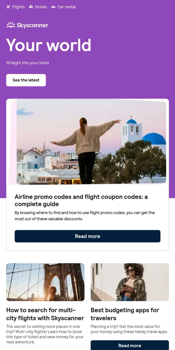 Email from Skyscanner. Airline promo codes and flight coupon codes: a complete guide