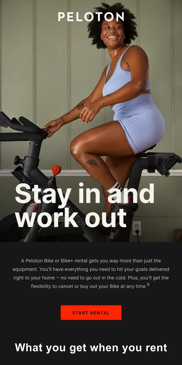 Email from Peloton. Don’t sweat the winter, sweat with Peloton