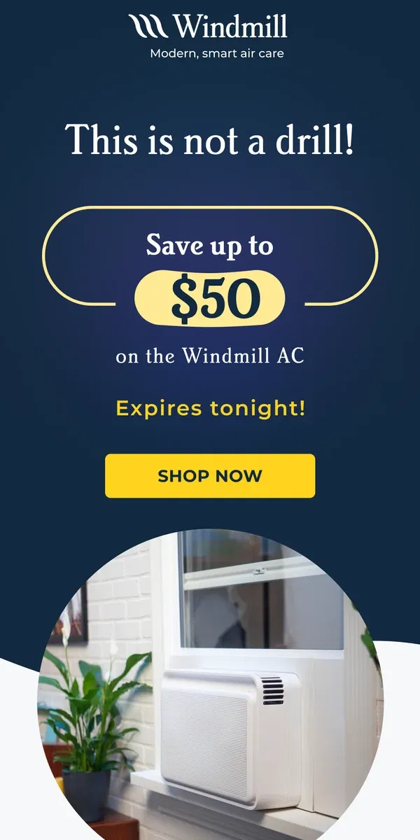 Email from Windmill Air. Last call! Your $50 discount expires tonight💨