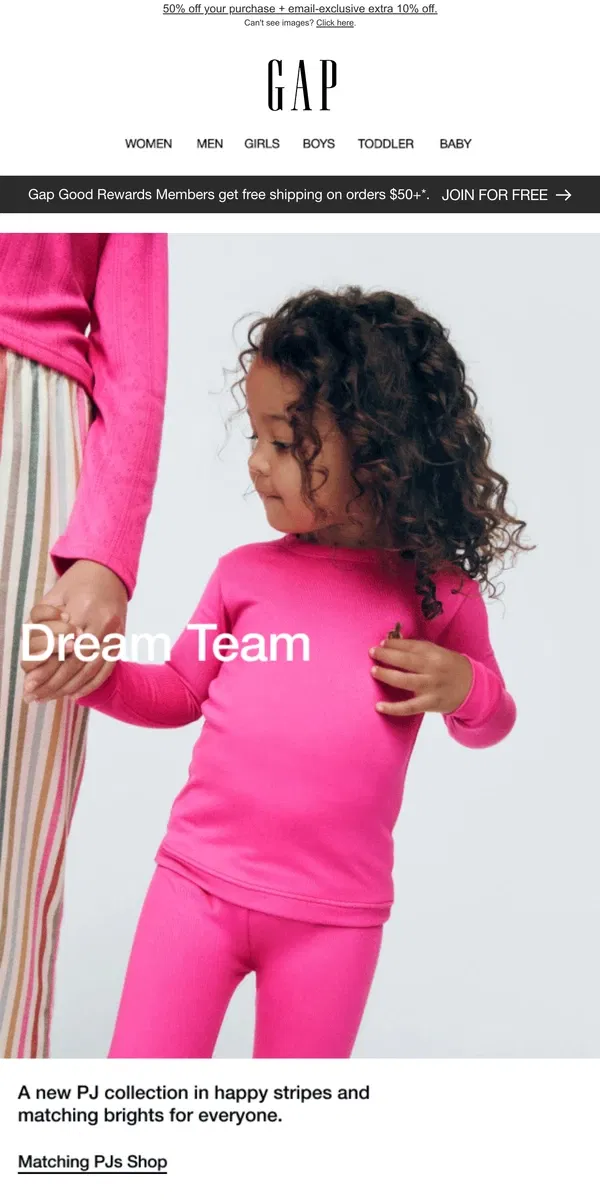 Email from GAP. Matching PJs season