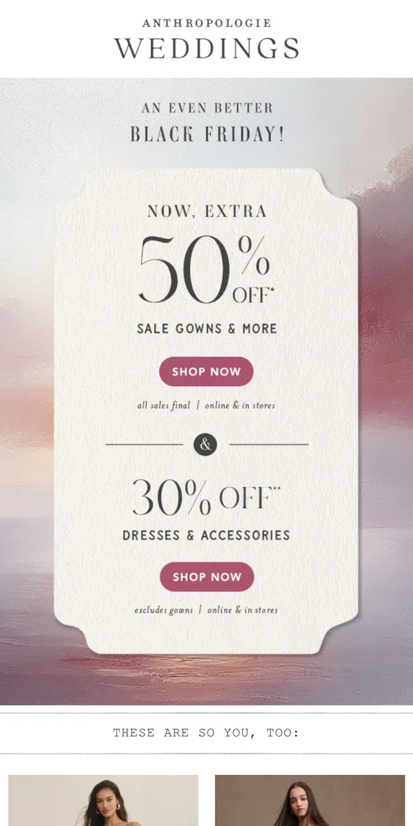 Email from Anthropologie. SURPRISE! EXTRA 50% OFF SALE is live​