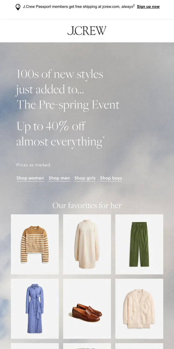 Email from J.Crew. 100s of new styles, now up to 40% off!