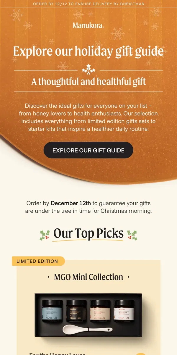 Email from Manukora. Your ultimate mānuka gift guide