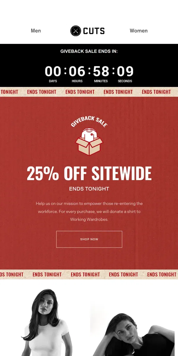 Email from Cuts. ENDS TONIGHT! 25% Off Sitewide