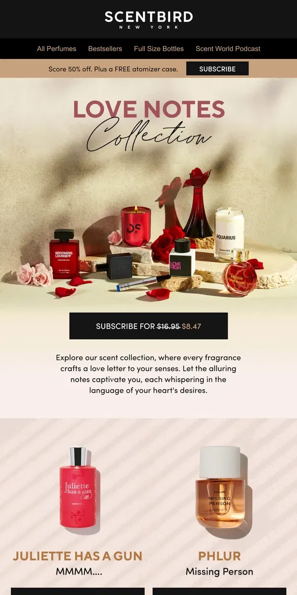 Email from Scentbird. Discover our Love Notes fragrance collection