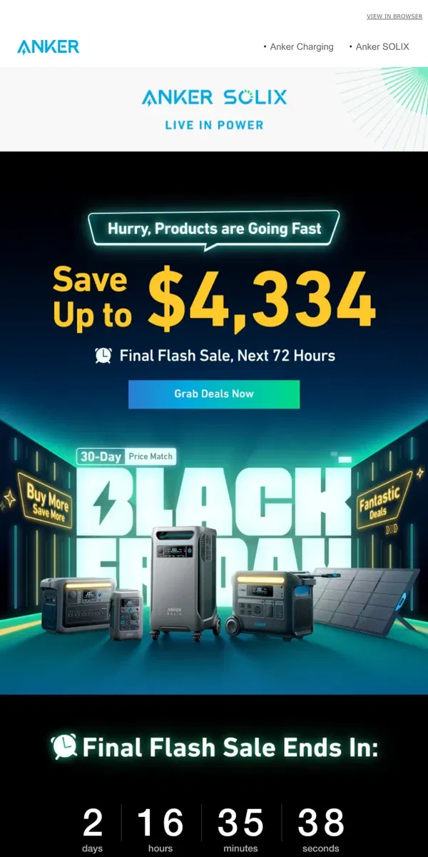 Email from Anker. Final Black Friday Flash Sale ⚡️ Only 72 Hours