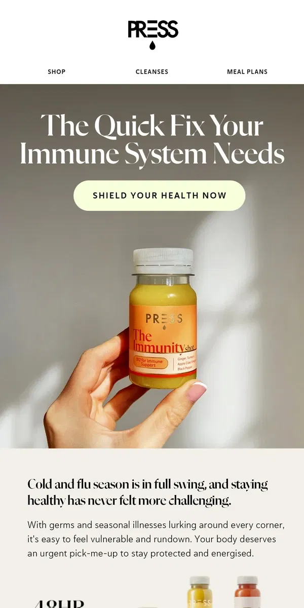 Email from PRESS Healthfoods. What can help strengthen your immunity in just 24hours?