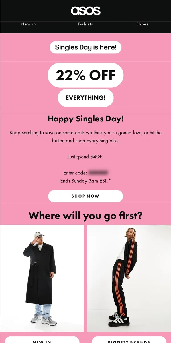 Email from ASOS. 22% off everything 😲