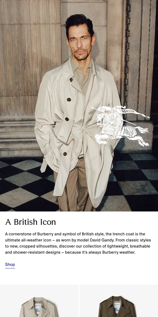 Email from Burberry. The Burberry trench worn by David Gandy