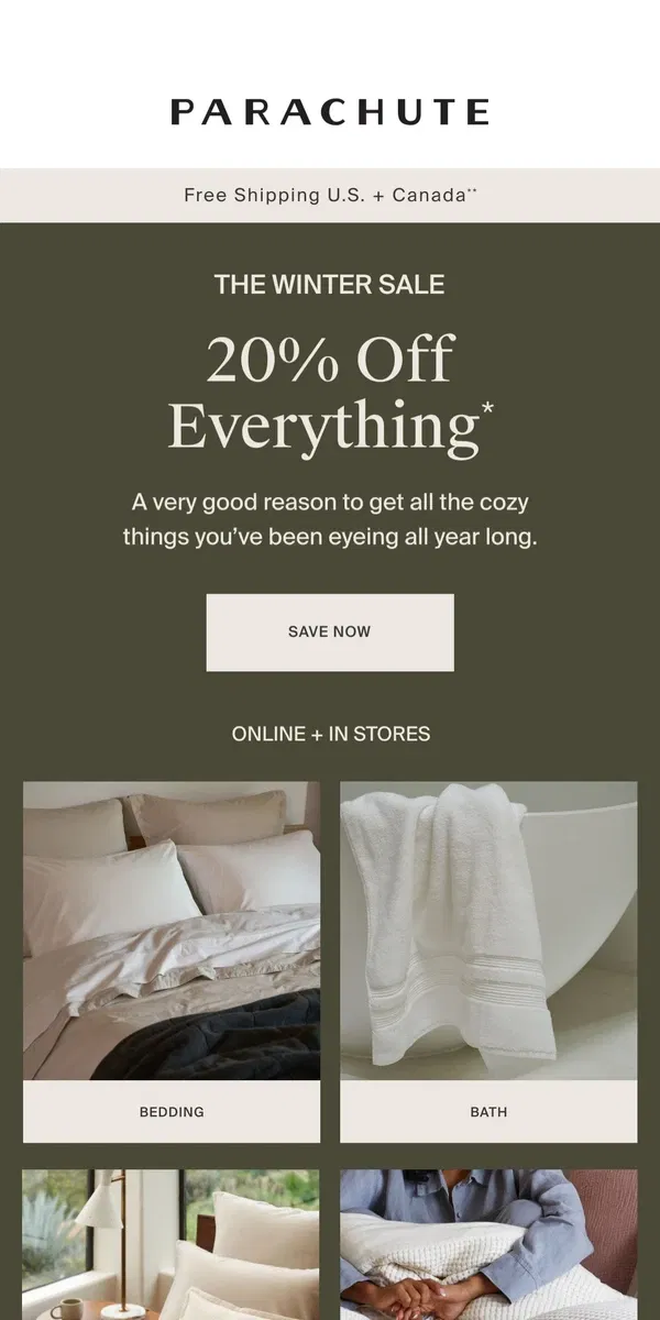 Email from Parachute Home. On Sale Now: All The Softest, Best, Most Comfortable Home Things