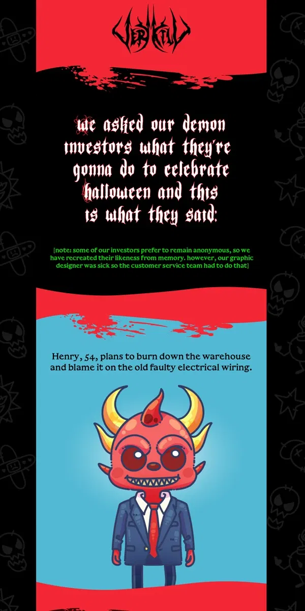 Email from Cool Shirtz. here's what our investors are up to this halloween! 👹