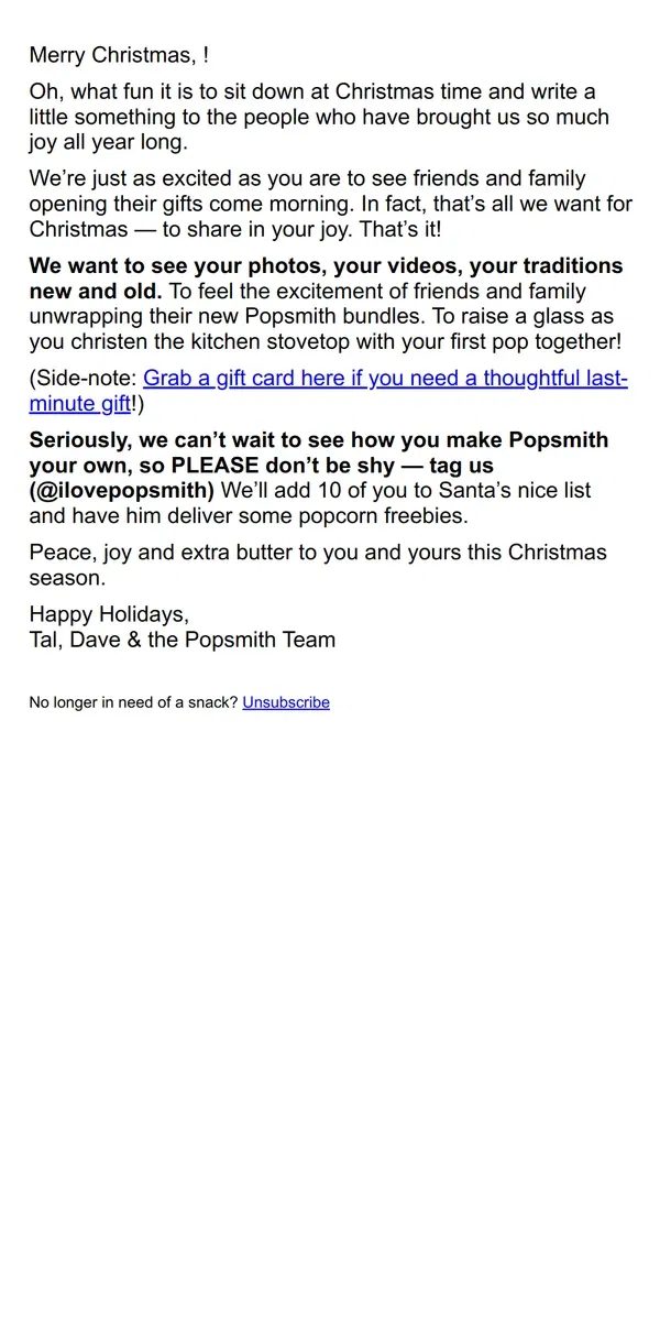 Email from Popsmith. Merry Christmas, ! 🎄