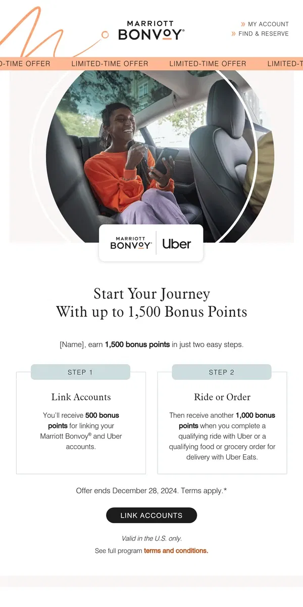 Email from Marriott Bonvoy. Get 1,500 Bonus Points Delivered