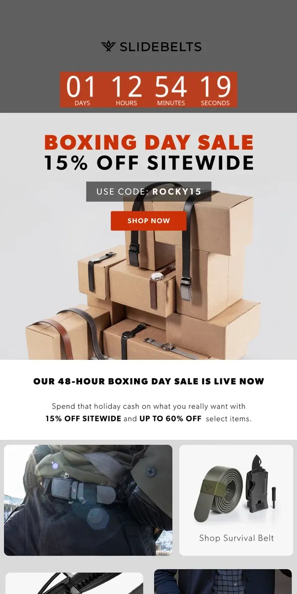 Email from SlideBelts. 🥊 FLASH SALE 🥊 Boxing Day 🥊 15% off sitewide!!