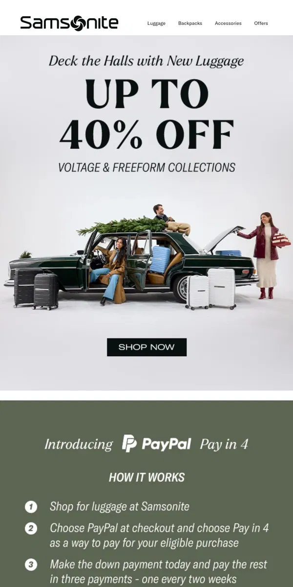 Email from Samsonite. Holiday Savings with Up to 40% Off Top Collections