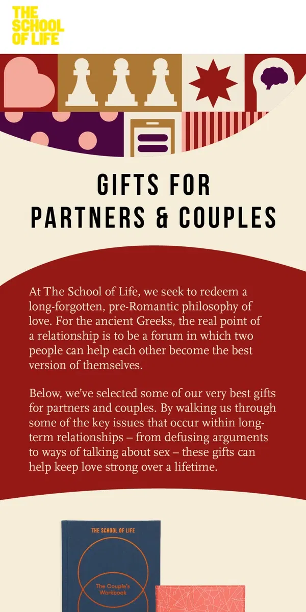 Email from The School of Life. Gifts for Partners & Couples