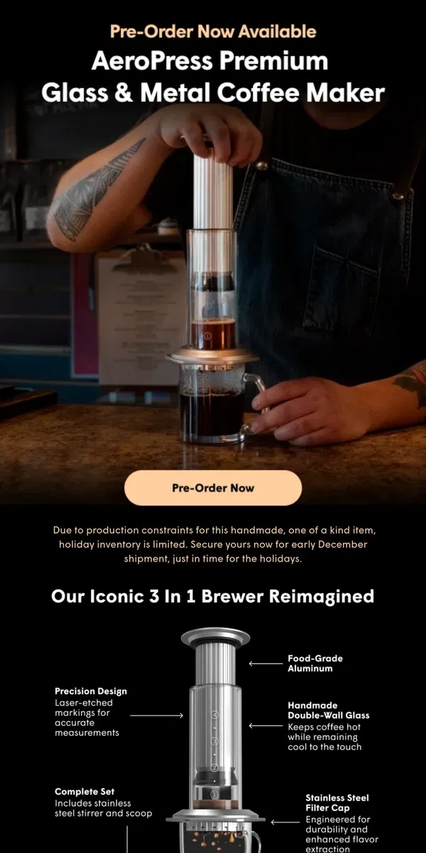 Email from AeroPress. Available for Pre-Order: AeroPress Premium⚡ ☕