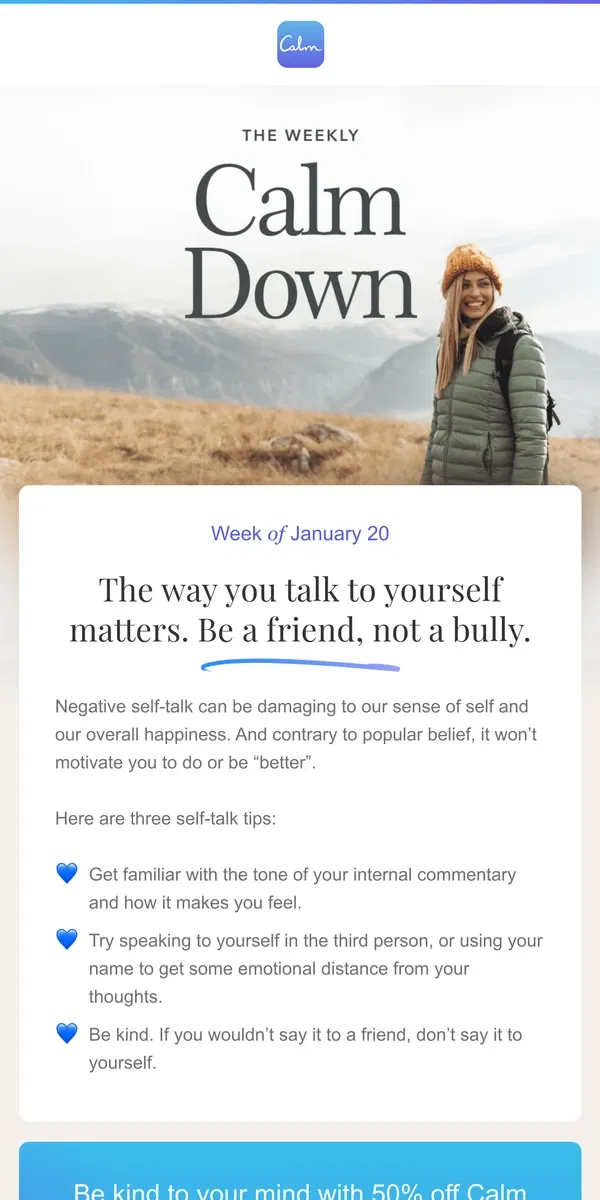 Email from Calm. 🎁 Treat yourself to Calm Premium at 50% off