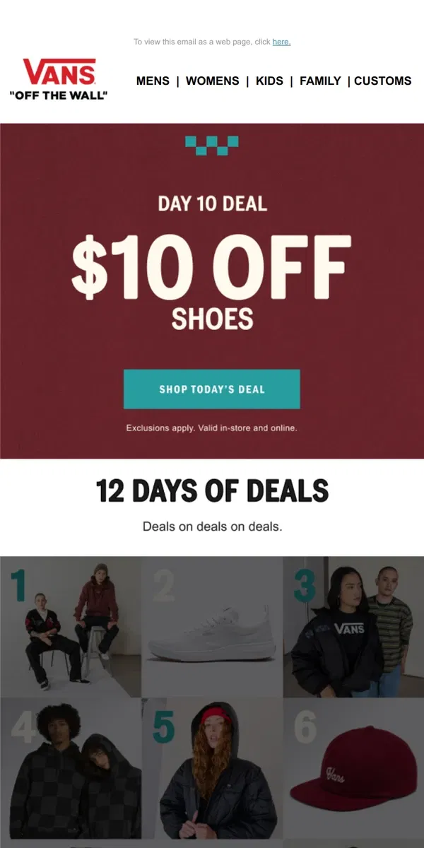 Email from Vans. TODAY'S DEAL: $10 Off Shoes, So Stock Up!