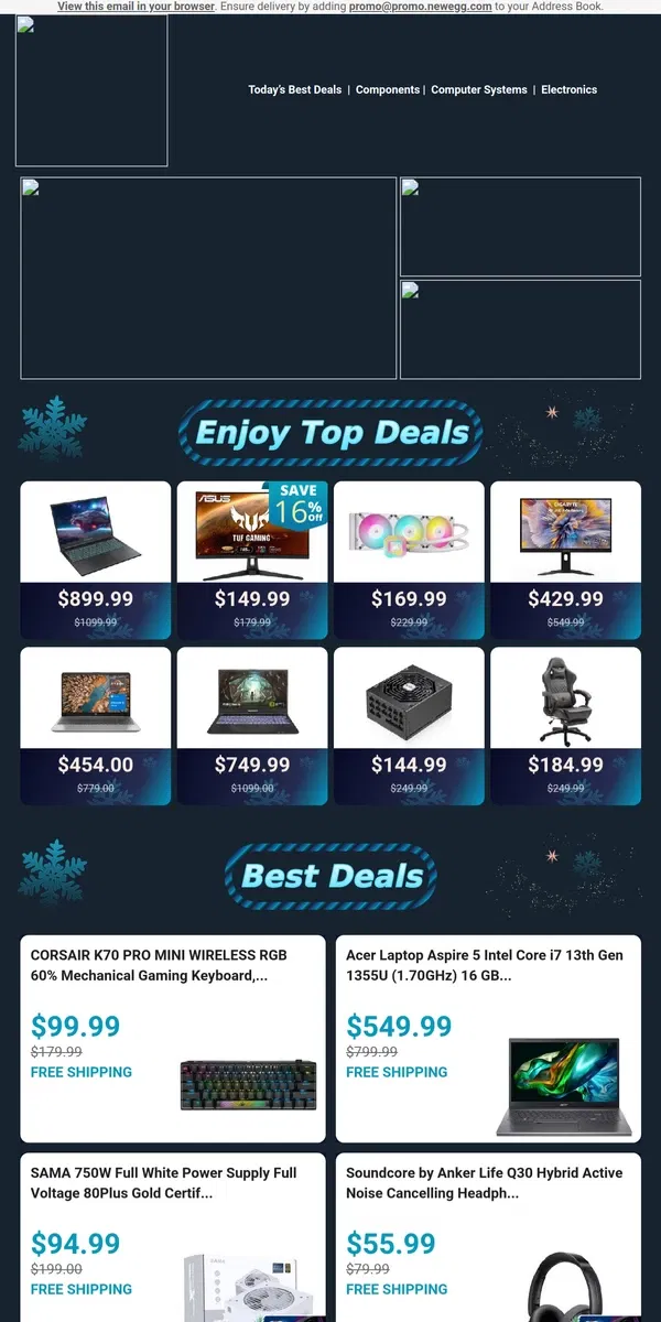 Email from Newegg. 🔥 $149.99 on ASUS TUF VG27VH1B 27" Curved Monitor – Unbeatable Deal! 💥