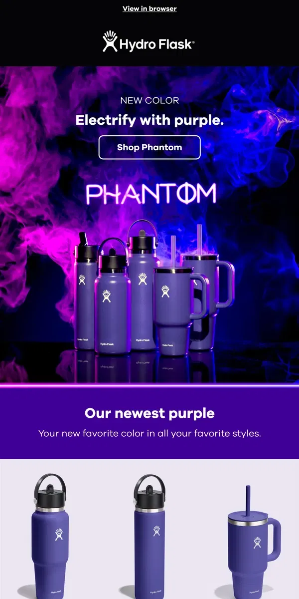 Email from Hydro Flask. New purple is here, exclusively online.