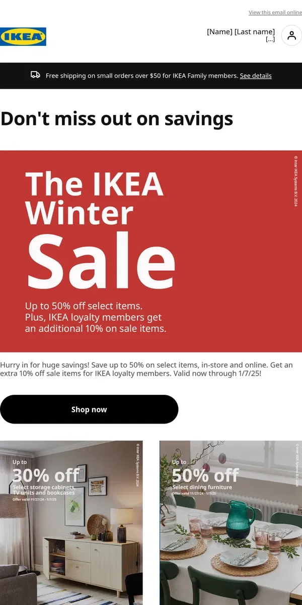 Email from IKEA. [Name]‌, get an extra 10% off sale items